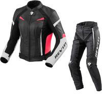 Rev It Xena 2 Ladies Leather Motorcycle Jacket & Trousers White Fuchsia Black Kit