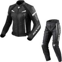 Rev It Xena 2 Ladies Leather Motorcycle Jacket & Trousers Black White Kit