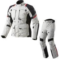 rev it poseidon gtx motorcycle jacket and trousers light grey black ki ...