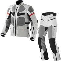 Rev It Cayenne Pro Motorcycle Jacket and Trousers Light Grey Red Kit