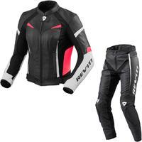 Rev It Xena 2 Ladies Leather Motorcycle Jacket & Trousers White Fuchsia Black Kit