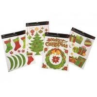 Red & Green Christmas Stickers With Glitter Assorted Designs