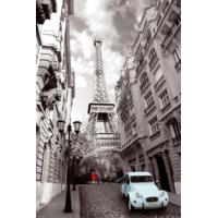 red girl blue car paris maxi poster