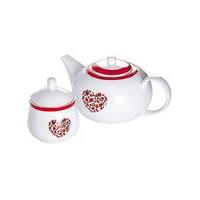 Red Folk 3-Piece Tea Pot Set