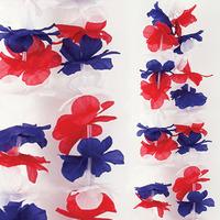 red white and blue flower lei