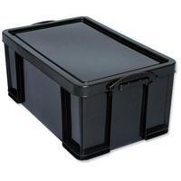 Really Useful (64L) Recycled Plastic Stackable Storage Box (Black) with Lid and Clip Lock Handles