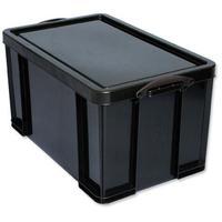 Really Useful (84L) Recycled Plastic Stackable Storage Box (Black) with Lid and Clip Lock Handles