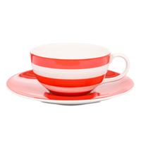 Red Stripe Cappuccino Cup and Saucer