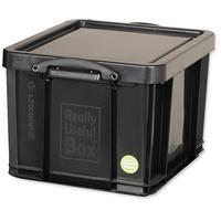 Really Useful (42L) Recycled Plastic Stackable Storage Box (Black) with Lid and Clip Lock Handles