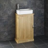 Rectangular Basin with Solid Oak Space Saving 50cm wide by 29cm Deep Cube Bathroom Vanity Cabinet