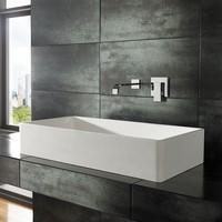 Rectangular Large 80cm x 40cm Tora Pure White Solid Surface Counter Mounted Basin
