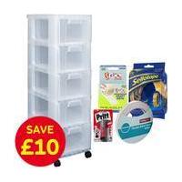 Really Useful 5 Drawer Storage Tower and Adhesives Bundle