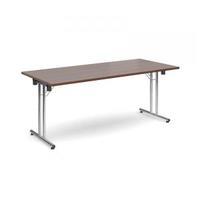 Rectangular folding leg flexi table, 1800mm wide in walnut.