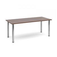 rectangular flexi table with chrome legs 1800mm wide in walnut