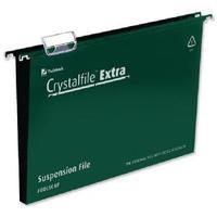 rexel crystalfile extra suspension foolscap file green 50mm pack of 25