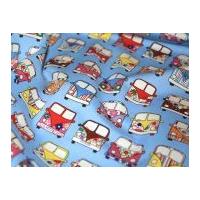 retro campervan print cotton poplin fabric sky blue