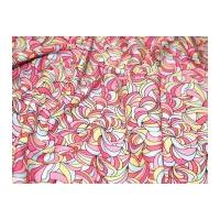 Retro Swirl Print Cotton Poplin Fabric Cerise Pink