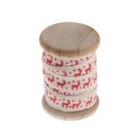 reindeer christmas ribbon on wooden spool 3m cream