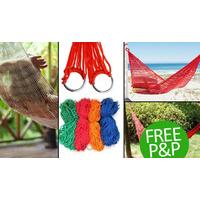 Red Mesh Outdoor Hammock with Ti...