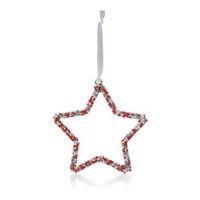 Red White & Grey Beaded Star Tree Decoration
