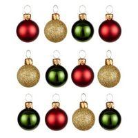 Red Green & Gold Assorted Mini Baubles Pack of 12