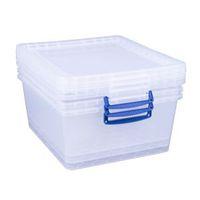 Really Useful Clear Medium 33.5L Plastic Storage Box Pack of 3