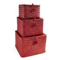 Red Water Hyacinth & Seagrass Storage Basket Set of 3