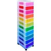 Really Useful (11 x 7L Drawer) Polypropylene Storage Tower (Clear Frame with Assorted Coloured Drawers) on Castors