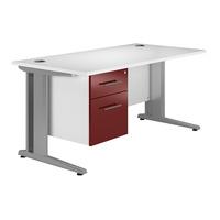 Reflections Cantilever Deluxe Rectangular Desk with Single Pedestal Burgundy 160cm Professional Assembly Included