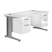 Reflections Cantilever Deluxe Rectangular Desk with Double Pedestal White Gloss Self Assembly Required