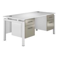 Reflections Bench Rectangular Desk with Double Pedestal Stone Grey White Leg Professional Assembly Included