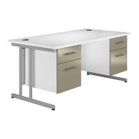 Reflections Cantilever Rectangular Desk with Double Pedestal Stone Grey Professional Assembly Included