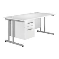 reflections cantilever rectangular desk with single pedestal white glo ...