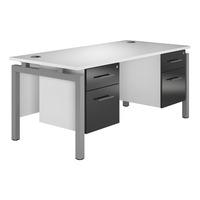 Reflections Bench Rectangular Desk with Double Pedestal Black Gloss Silver Leg Professional Assembly Included