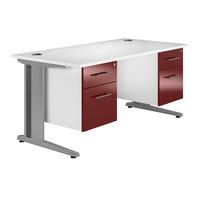 Reflections Cantilever Deluxe Rectangular Desk with Double Pedestal Burgundy Professional Assembly Included