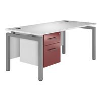 Reflections Bench Rectangular Desk with Single Pedestal Burgundy Silver Leg 120cm Self Assembly Required