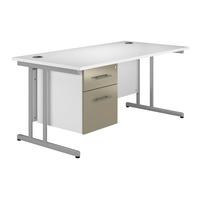 Reflections Cantilever Rectangular Desk with Single Pedestal Stone Grey 120cm Professional Assembly Included