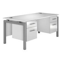 Reflections Bench Rectangular Desk with Double Pedestal White Gloss Silver Leg Professional Assembly Included