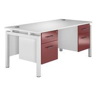 Reflections Bench Rectangular Desk with Double Pedestal Burgundy White Leg Professional Assembly Included