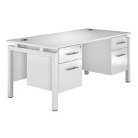 Reflections Bench Rectangular Desk with Double Pedestal White Gloss White Leg Professional Assembly Included