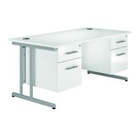 Reflections Cantilever Rectangular Desk with Double Pedestal White Gloss Self Assembly Required