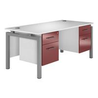 reflections bench rectangular desk with double pedestal burgundy silve ...