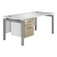 Reflections Bench Rectangular Desk with Single Pedestal Light Olive Silver Leg 120cm Self Assembly Required