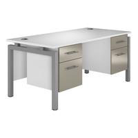 Reflections Bench Rectangular Desk with Double Pedestal Stone Grey Silver Leg Self Assembly Required