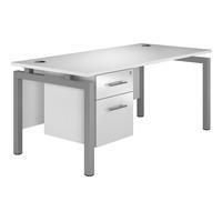 Reflections Bench Rectangular Desk with Single Pedestal White Gloss Silver Leg 160cm Professional Assembly Included