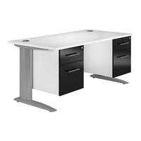 Reflections Cantilever Premium Rectangular Desk with Double Pedestal Black Gloss Self Assembly Required