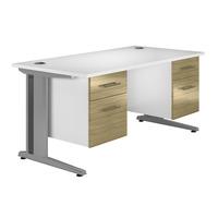 Reflections Cantilever Deluxe Rectangular Desk with Double Pedestal Light Olive Self Assembly Required