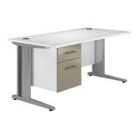 Reflections Cantilever Deluxe Rectangular Desk with Single Pedestal Stone Grey 160cm Professional Assembly Included