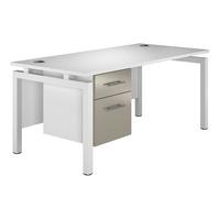 Reflections Bench Rectangular Desk with Single Pedestal Stone Grey White Leg 160cm Professional Assembly Included