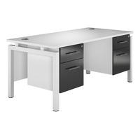 Reflections Bench Rectangular Desk with Double Pedestal Black Gloss White Leg Professional Assembly Included